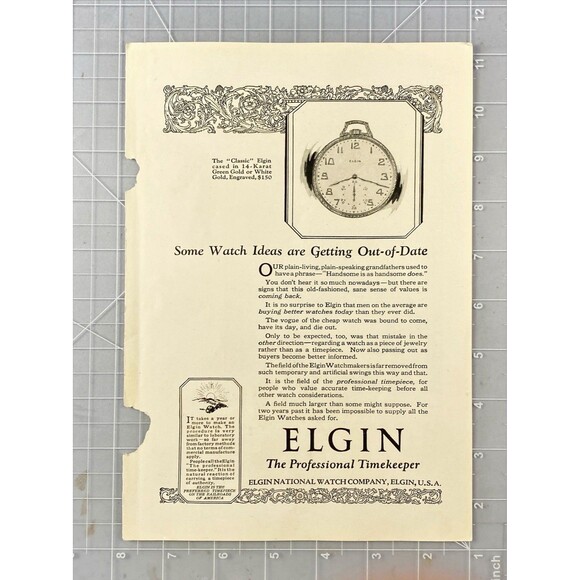 Elgin Watches 'The Classic' "Professional Timekeeper" Vintage Print Ad 1923 - Picture 2 of 3